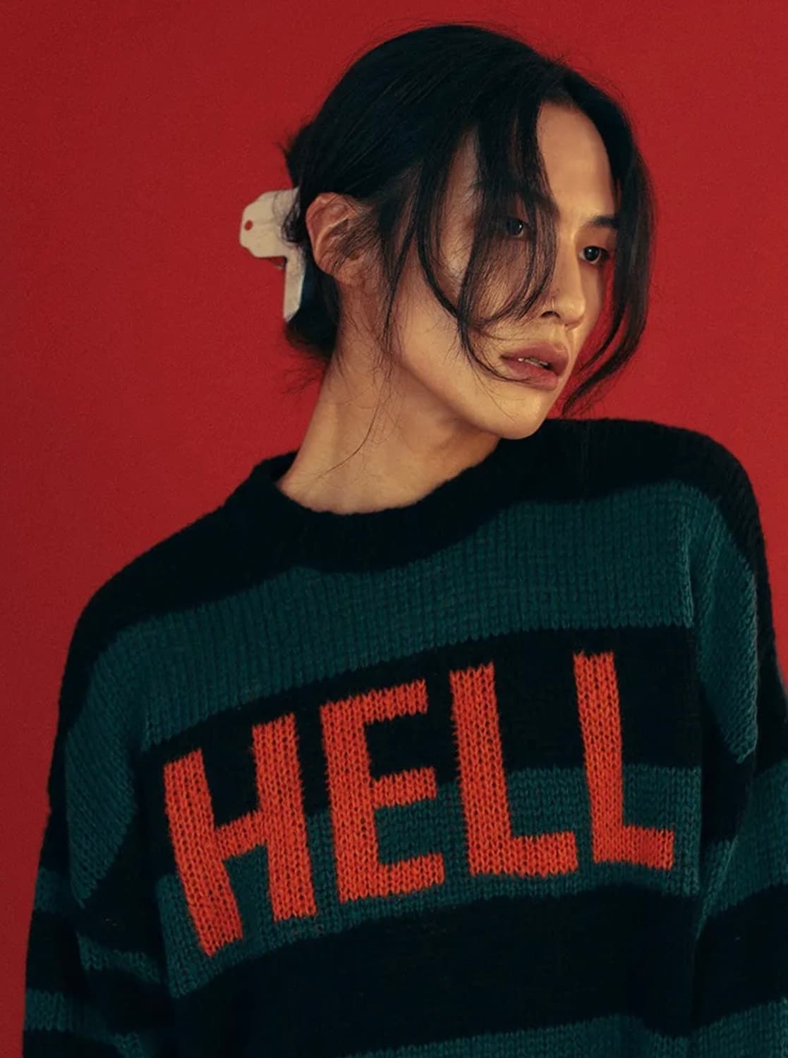 클럿스튜디오 헬 스트라이프 니트 탑 그린 남녀공용 여성니트 남성니트 상품이미지2