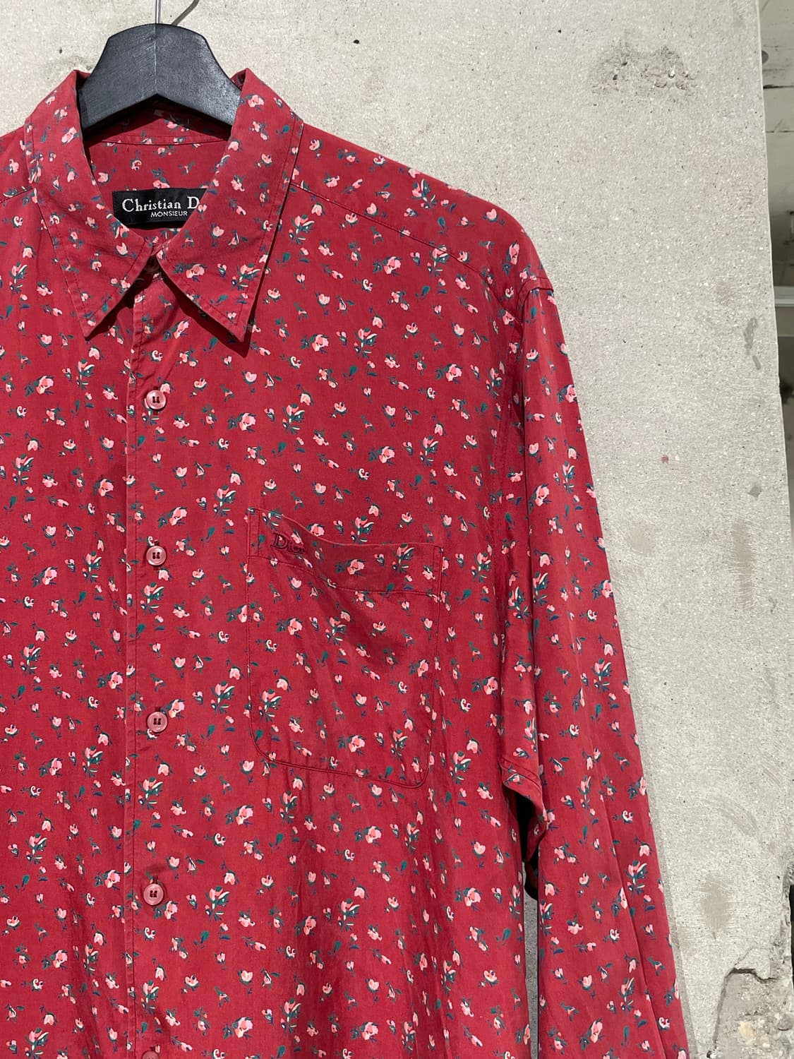 크리스찬 디올 무슈 레드 싱글 포켓 실크 셔츠 상품이미지3