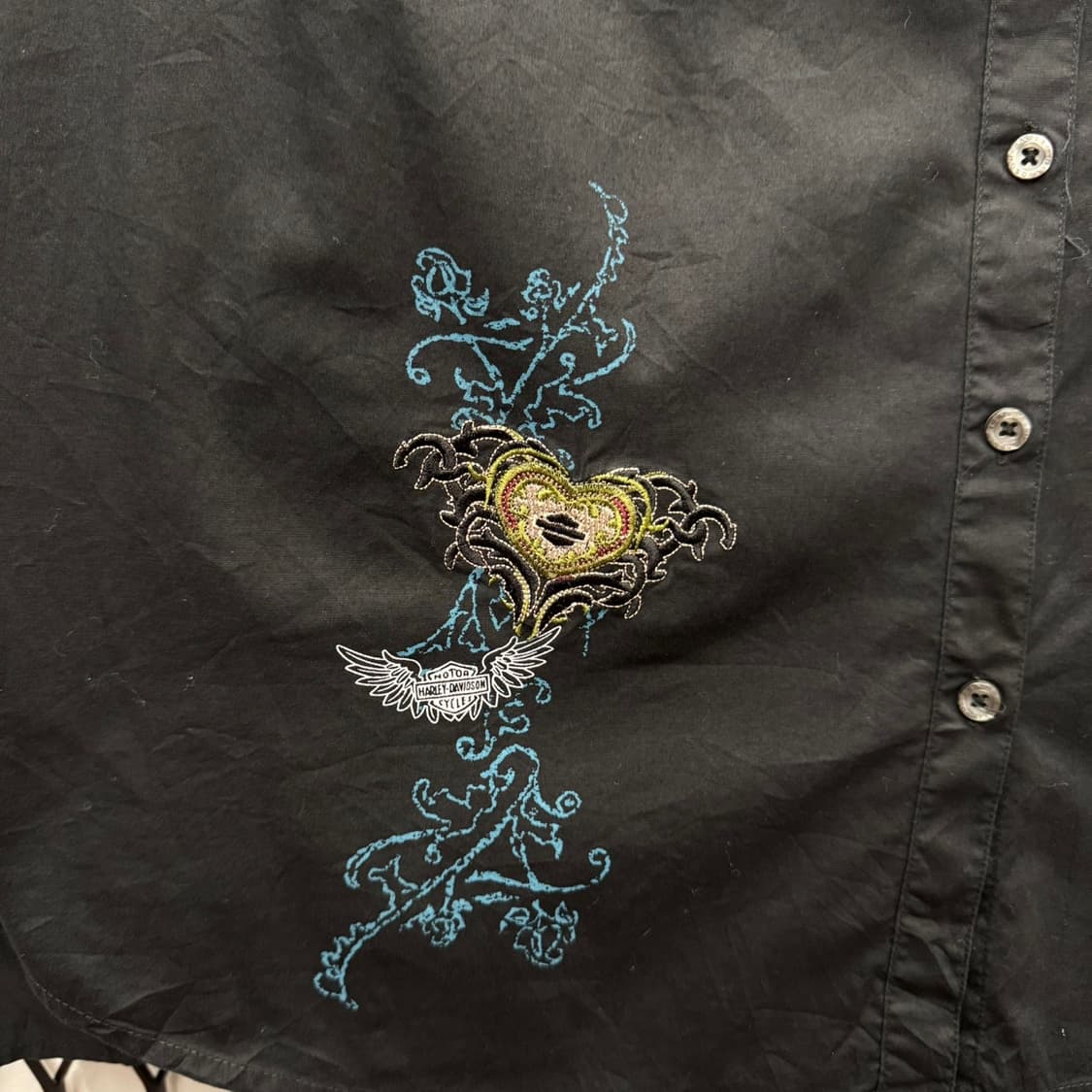 할리데이비슨 긴팔 셔츠 우먼스 장미 레터링 자수 로고 디테일 블랙 상품이미지6