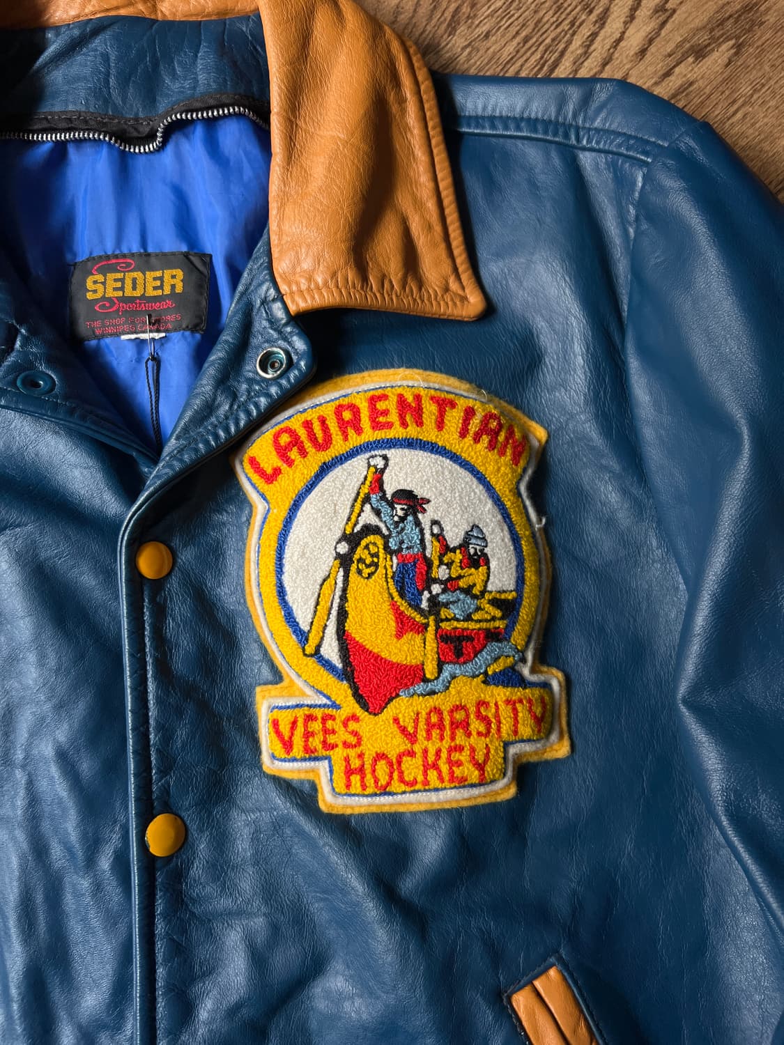 [M]90's USA 빈티지 블루 레더 하키 바시티 자켓 상품이미지3
