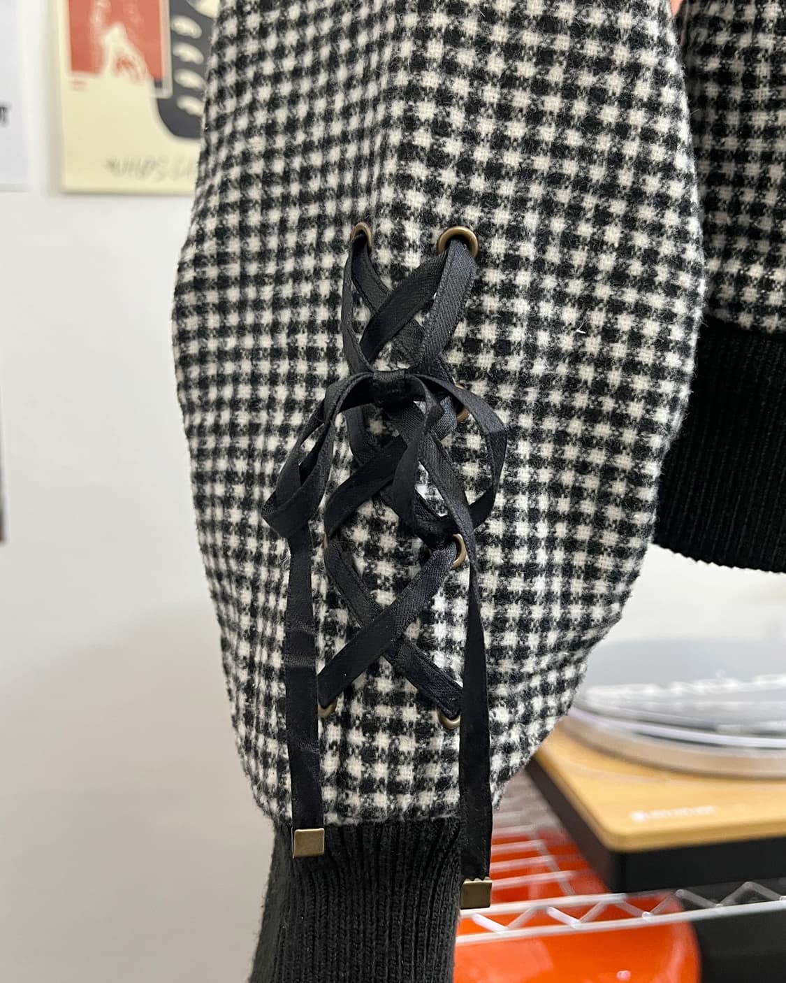 올드 빈티지 체크패턴 크롭 퍼 자켓 상품이미지8