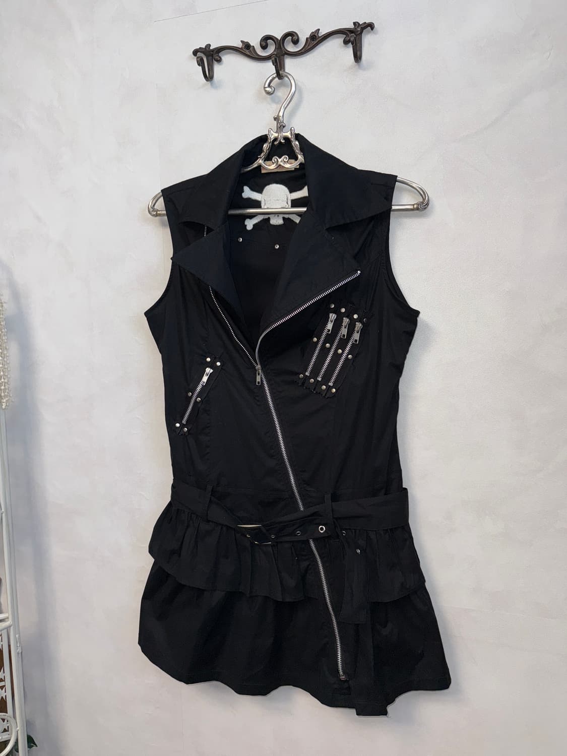 Black punk skull zipper belted ops 상품이미지2