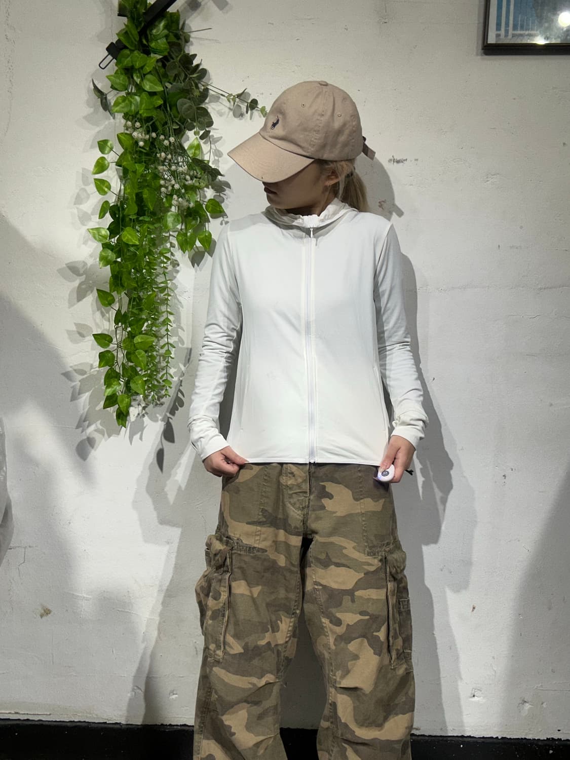 일본 빈티지 화이트 딱붙핏 후드 집업 트랙탑 져지 S 상품이미지2