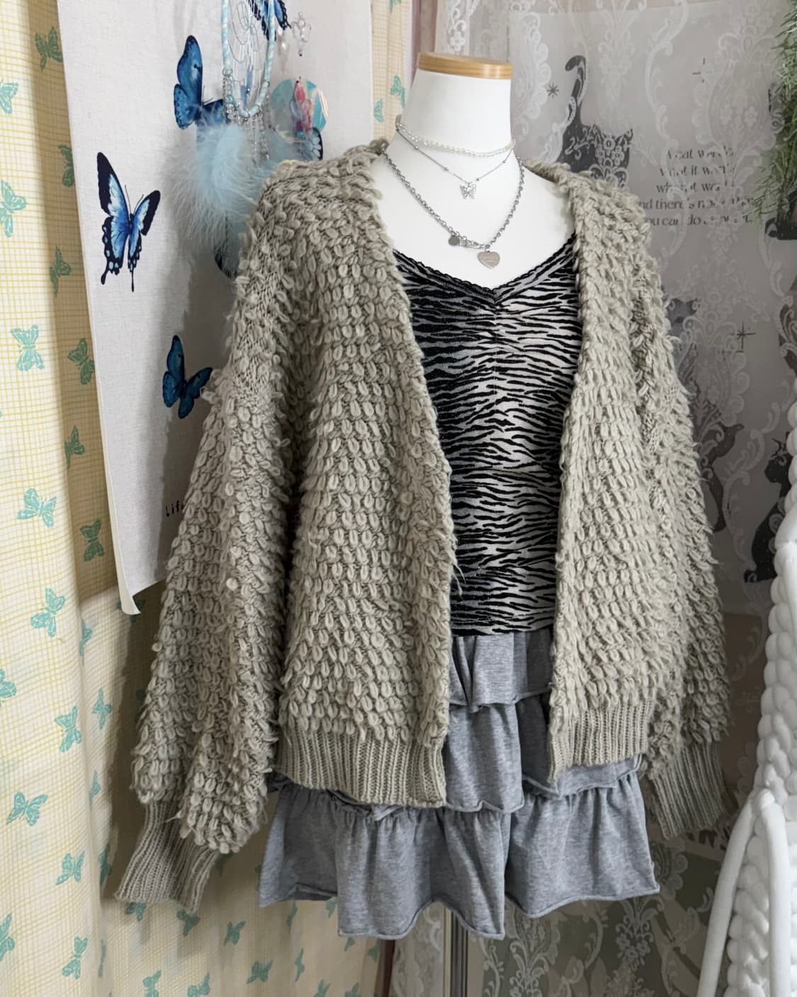 연카키 뽀글이 브이넥 오픈 가디건 상품이미지6