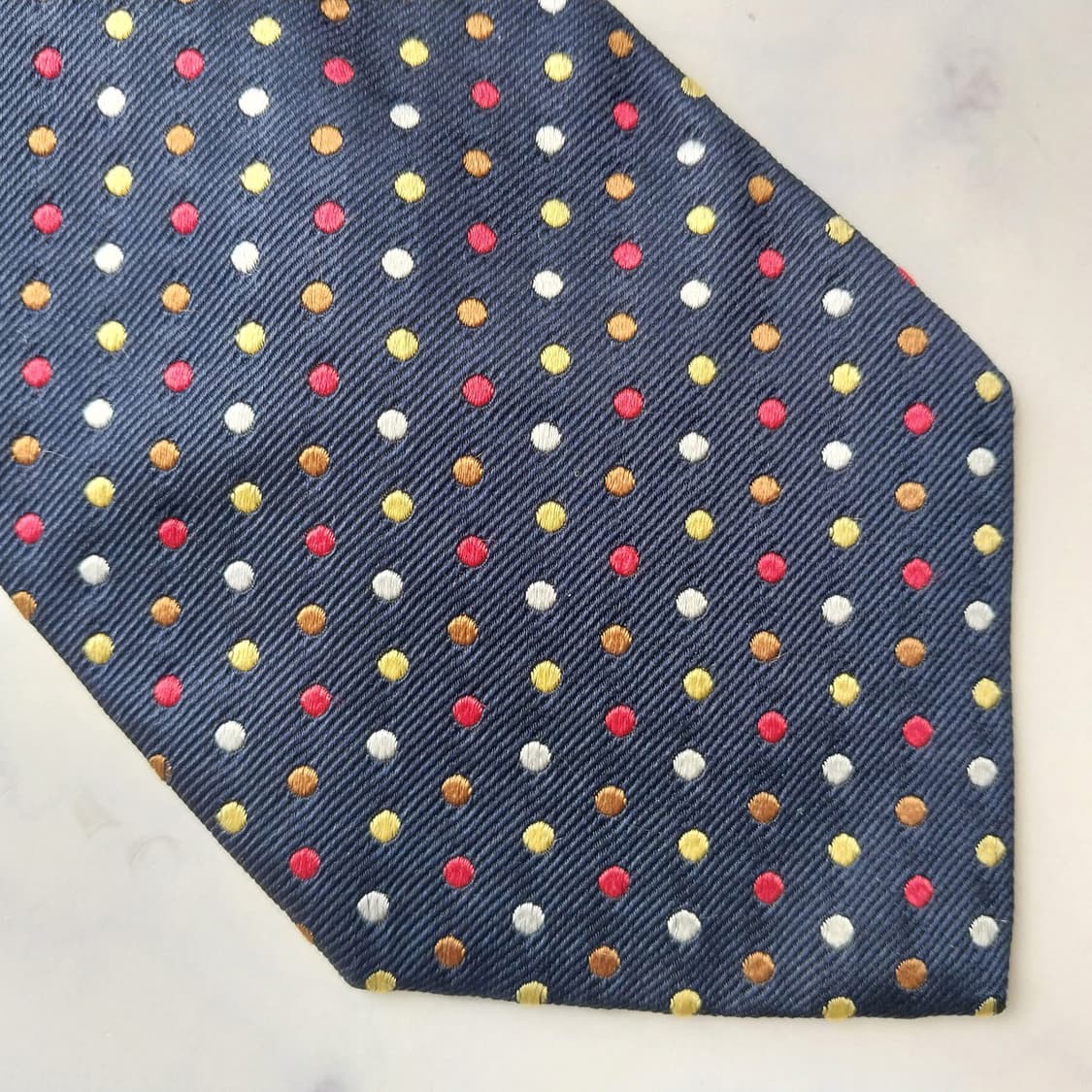 아쿠아스큐텀 실크 네이비 도트 패턴 넥타이 9.7cm A등급 K2572 상품이미지6