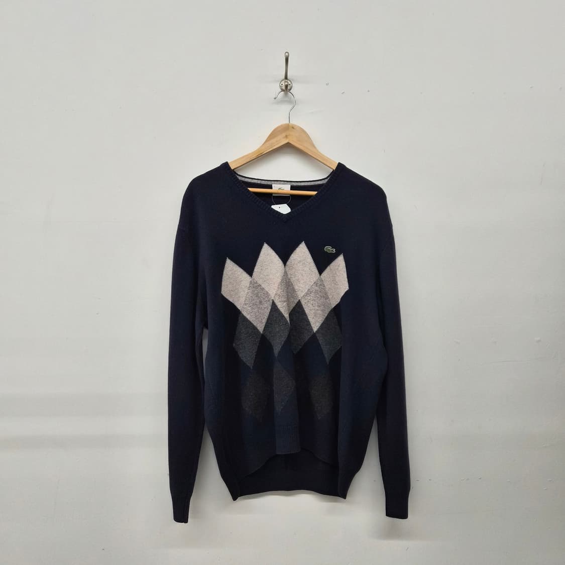 라코스테 아가일 브이넥 니트 네이비 남성 M 상품이미지1