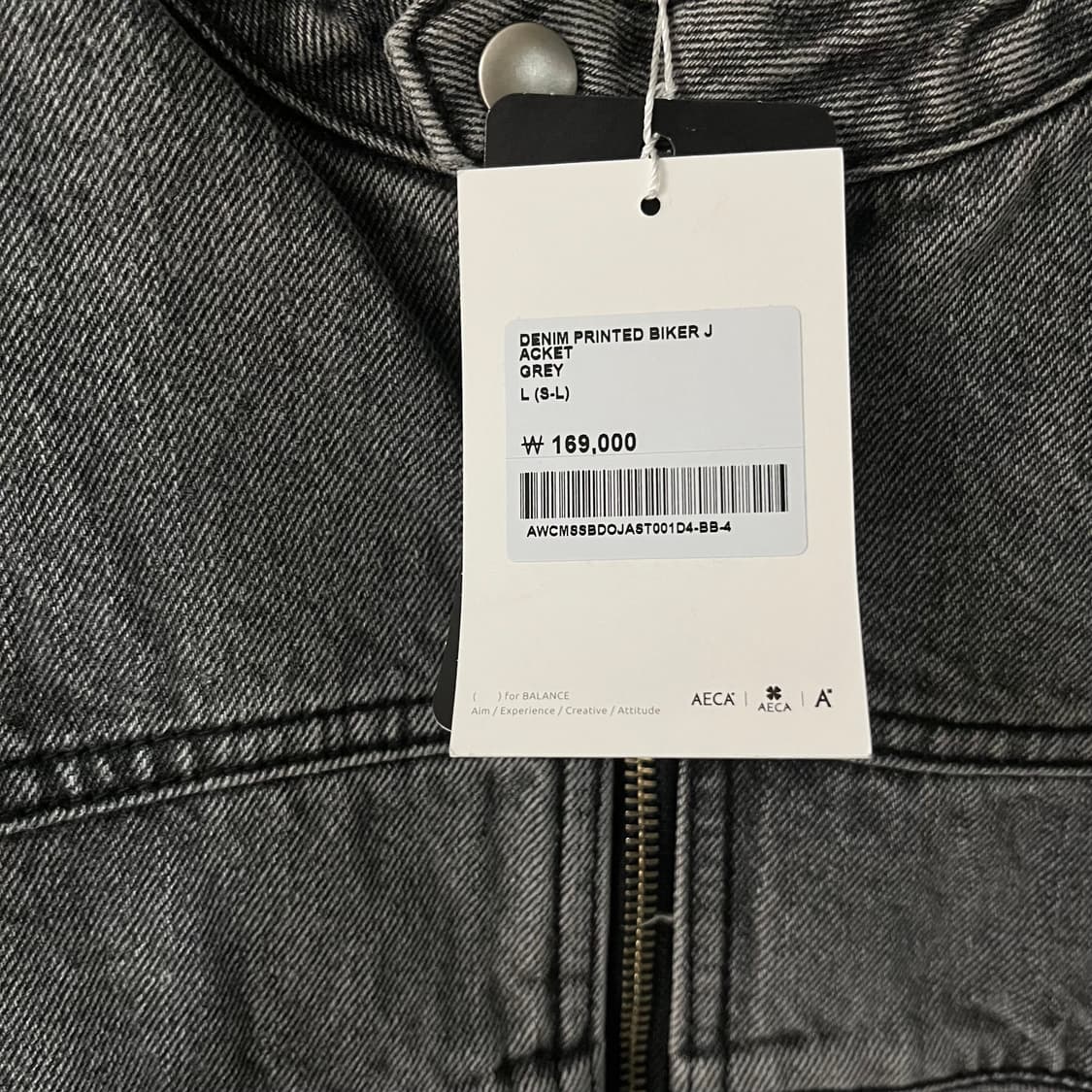 새상품(L)에이카화이트 데님 프린팅 바이커 자켓 그레이 상품이미지3