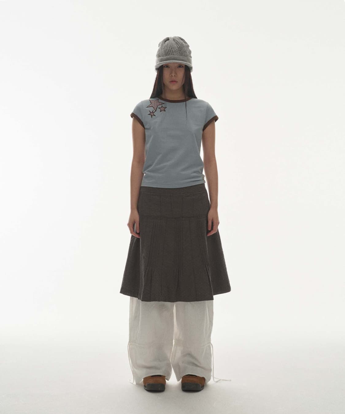 코이세이오 플라워 핀턱 스커트 차콜 상품이미지2