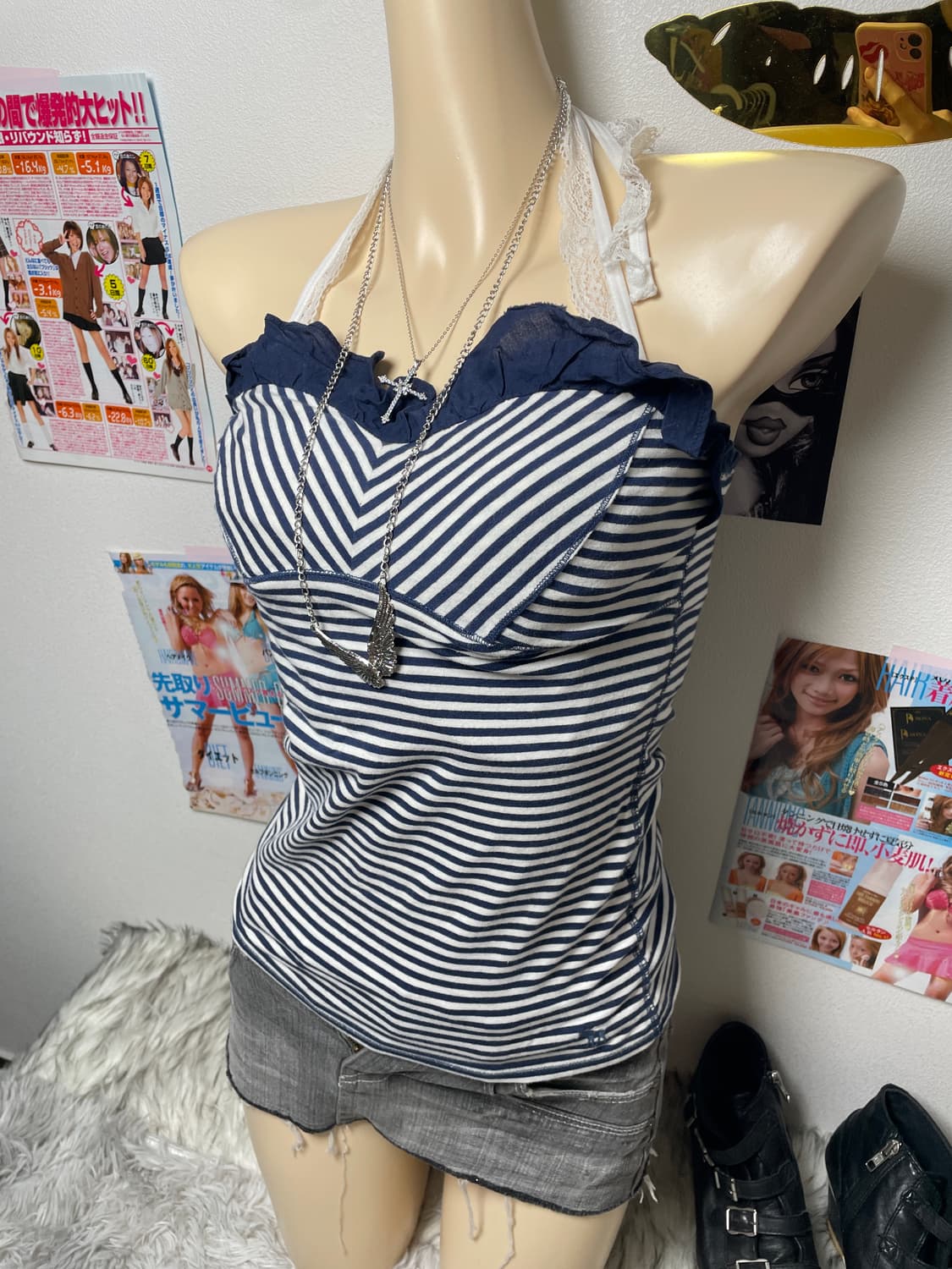 Abercrombie 네이비 스트라이프 슬리브리스 탑 상품이미지2