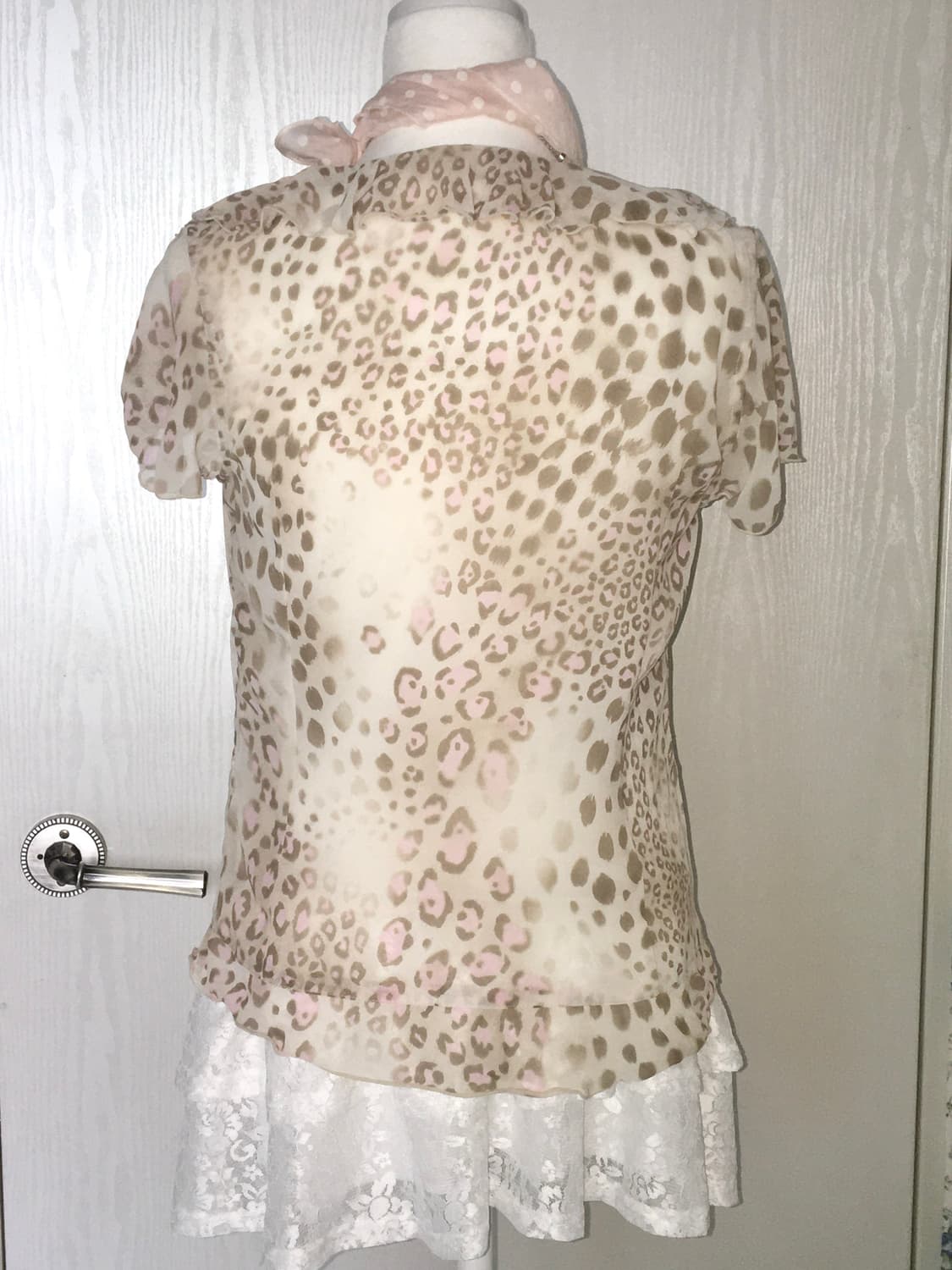  pink leopard-print short-sleeve blouse 상품이미지3