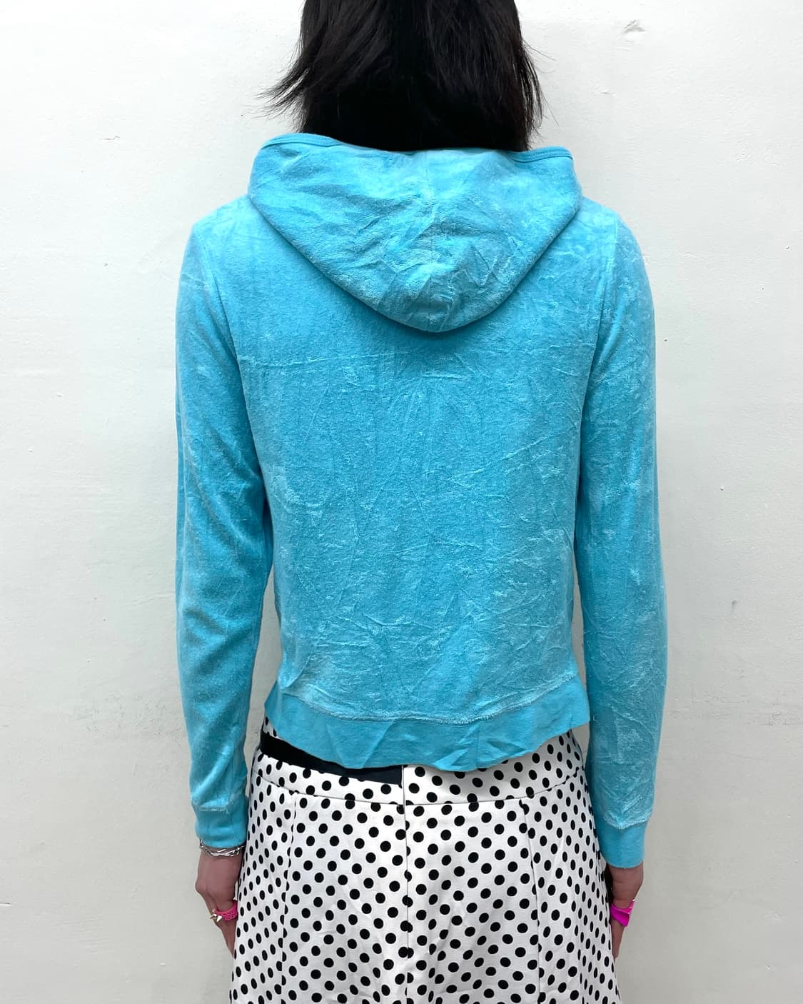 Aqua Blue Velvet Hood Zip-Up 상품이미지2
