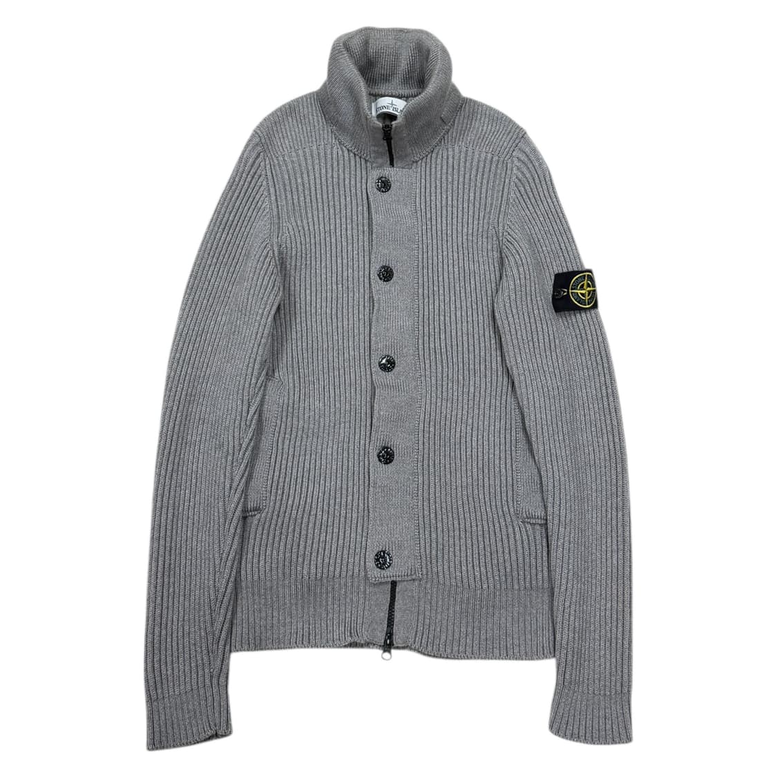 스톤 아일랜드 와펜 패치 니트 집업 가디건 그레이 M 95 상품이미지1