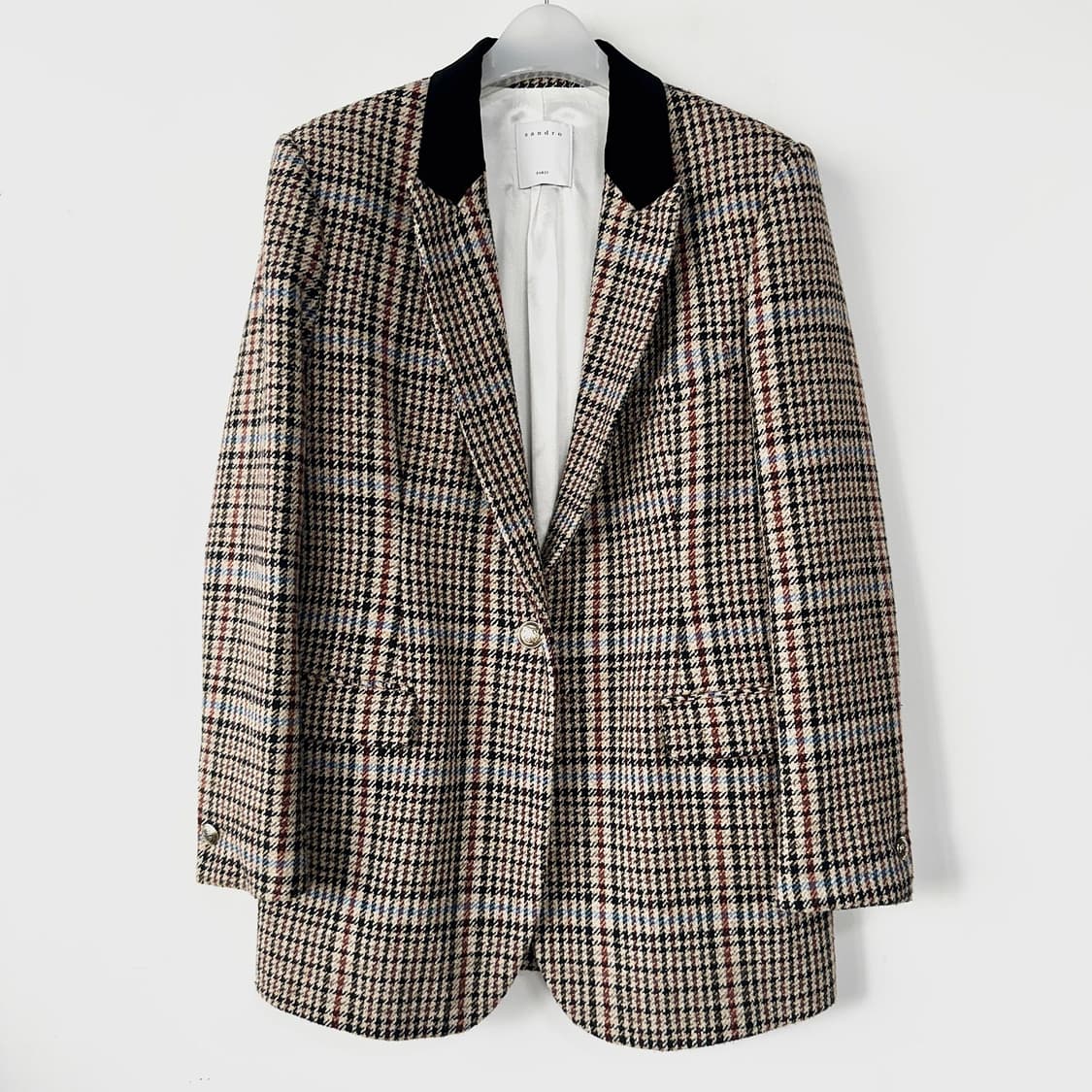 산드로 벨벳 트리밍 체크 트위드 자켓 상품이미지4