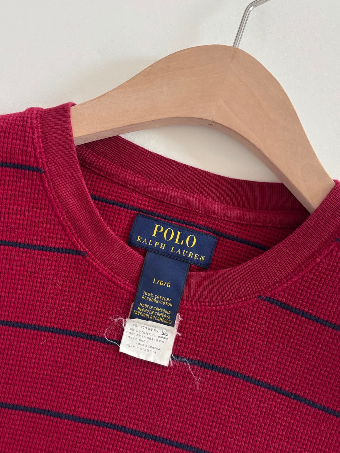 Polo 폴로 랄프로렌 신형 레드컬러 스트라이프 와플 롱 슬리브 상품이미지7