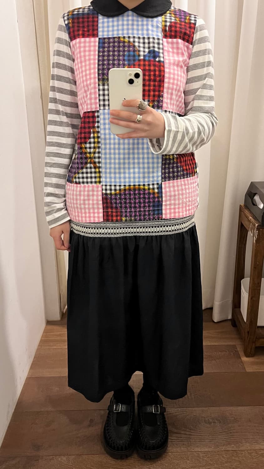Patchwork Round Collar Blouse 상품이미지2