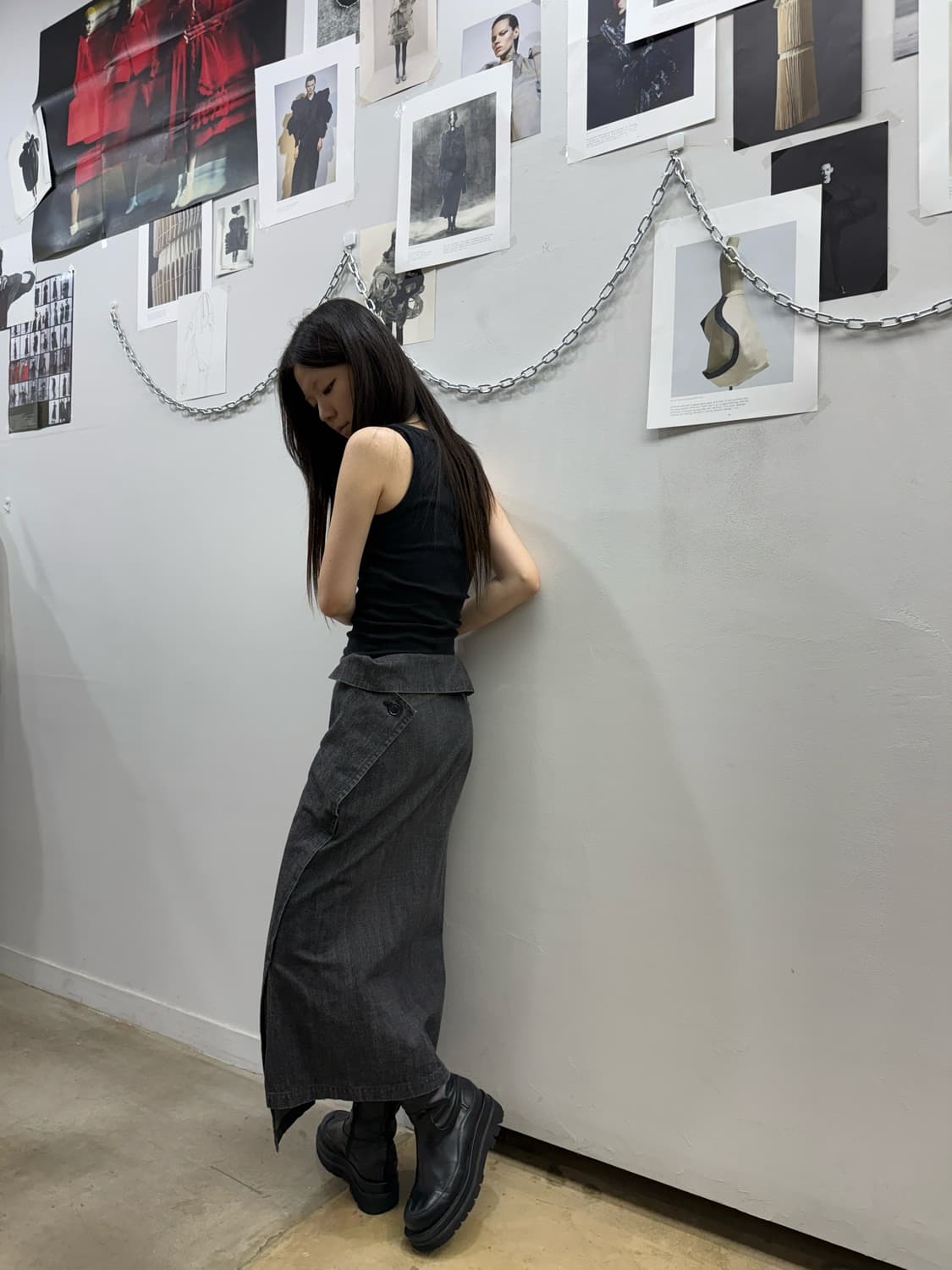 요지 야마모토 누아르 폴드 데님 롱 스커트 상품이미지1