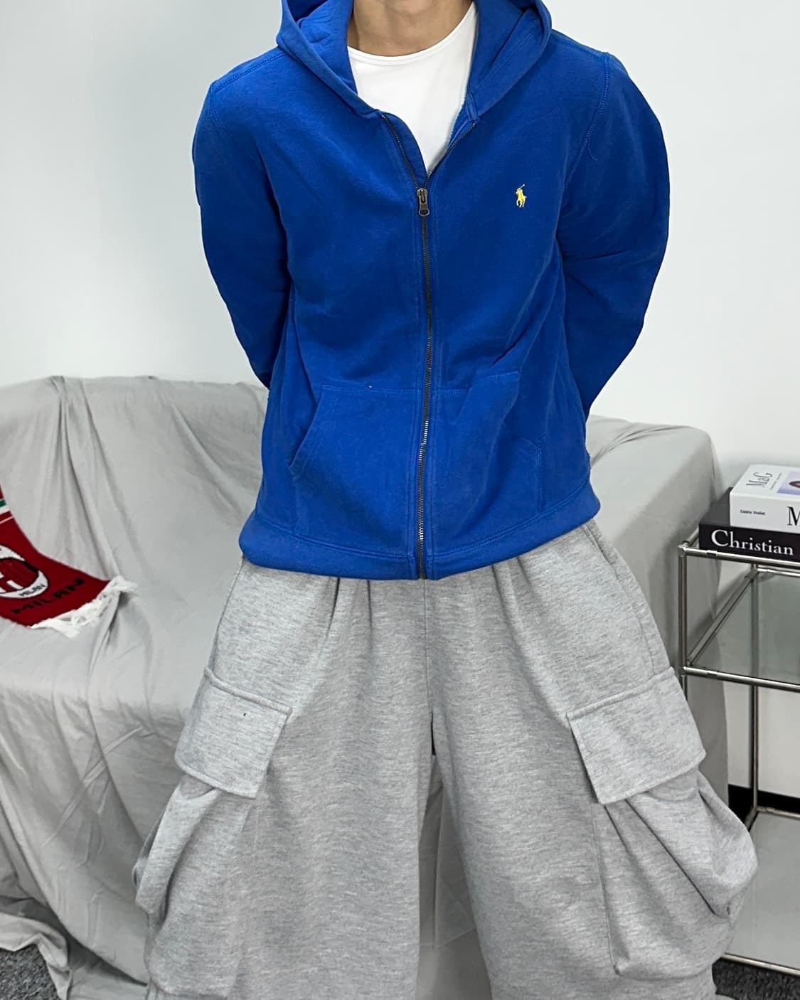 폴로 랄프로렌 옐로우 포니 블루 후드집업 XL 상품이미지2