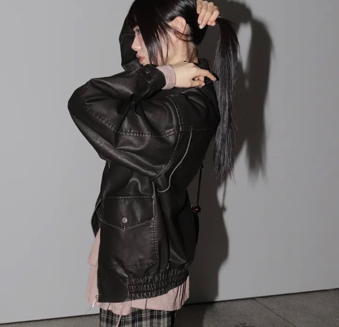 원더원더 블룸 빈티지 워싱 포켓 박시 레더자켓 상품이미지3
