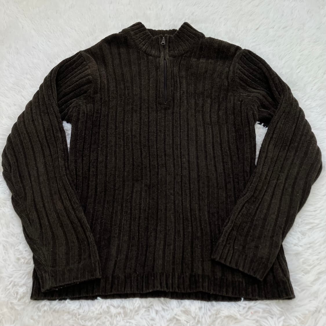 빈티지 초코 브라운 반집업 스트라이프 니트 850 y2k 스트릿 모리 갸 상품이미지3