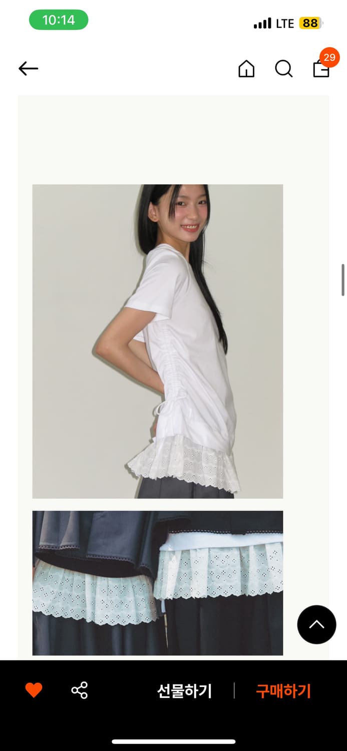 TORCHON LACE SHIRRING LAYERED LONG T SHI 상품이미지3