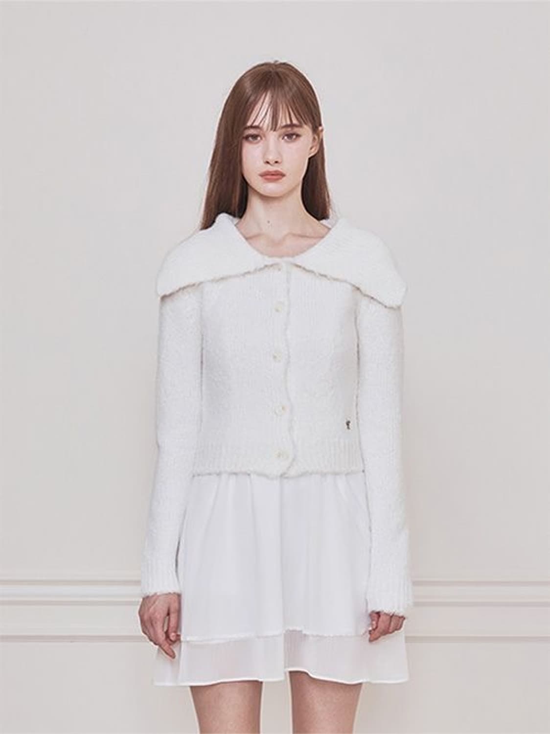 낫유어로즈 세일러카라 화이트 니트 가디건 상품이미지1