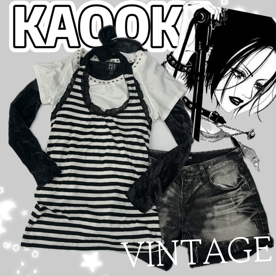 🖤나나깔 데빌 코디세트 🖤 지뢰계 마계 레이어드 블랙 홀터넥 벨벳 상품이미지1