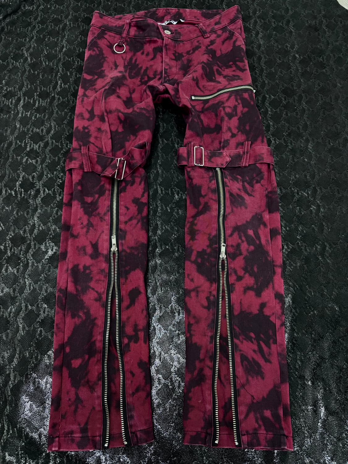 Punk Red Bleach Washing Zipper Detail Bo 상품이미지1