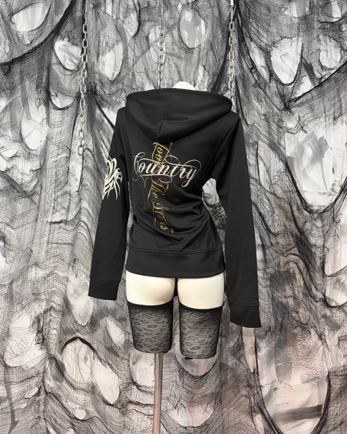 Y2K lettering Glitter hoodie zip up 상품이미지5