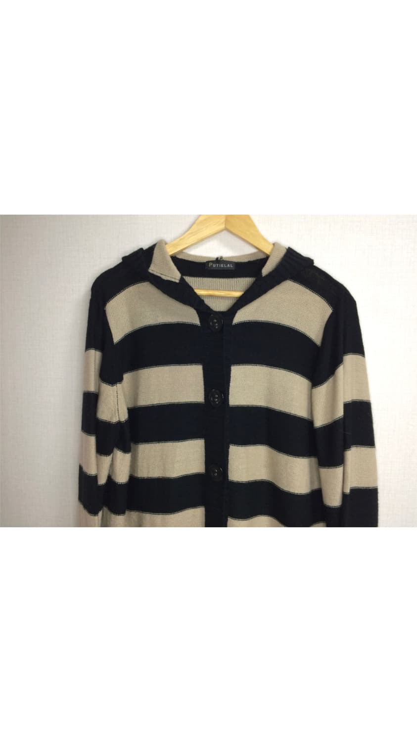 빈티지 베이지 블랙 단가라 후드 가디건 상품이미지2