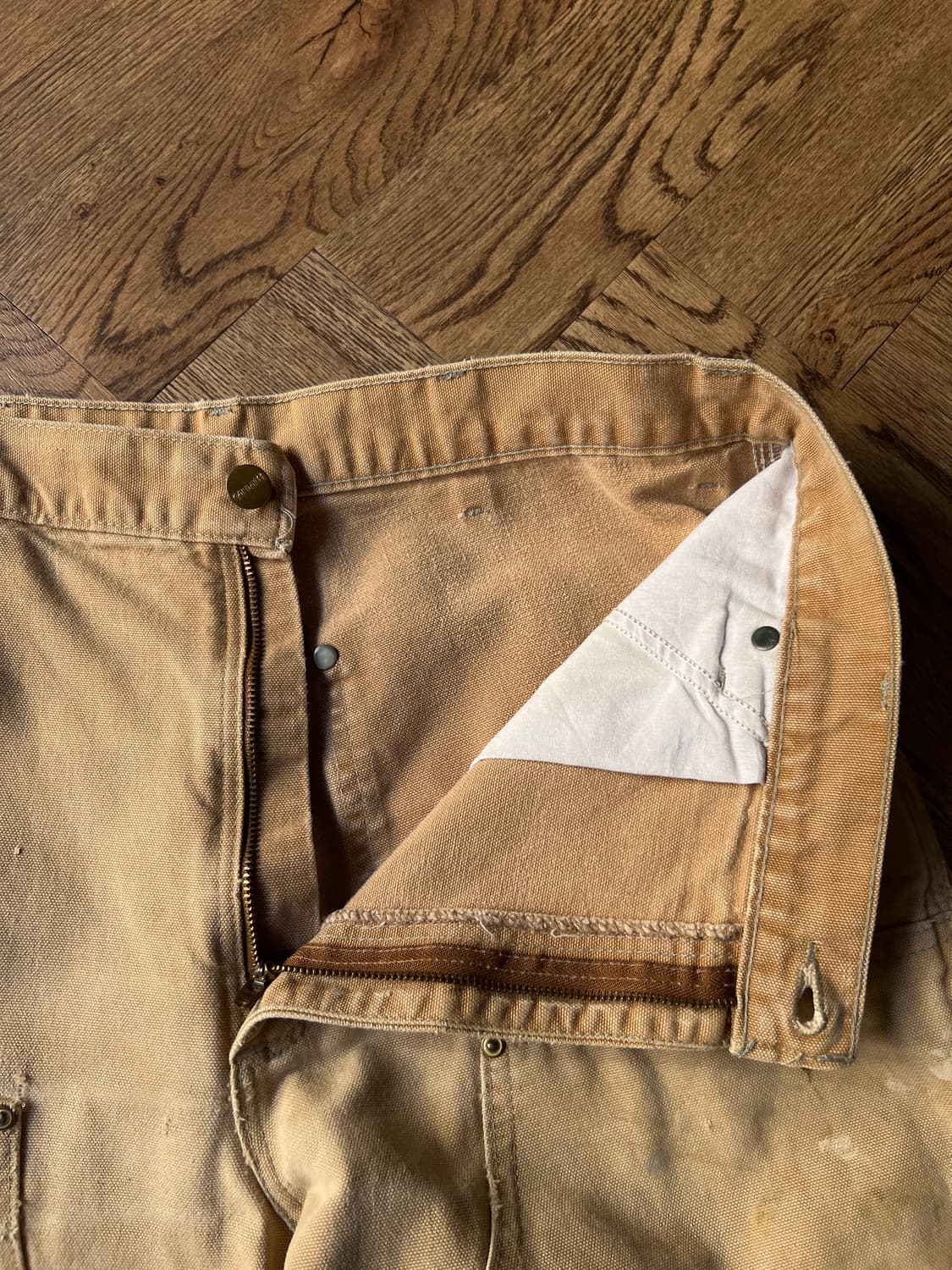 [34]칼하트 USA Made 데미지드 페이딩 브라운 더블니 워크 팬츠 상품이미지3