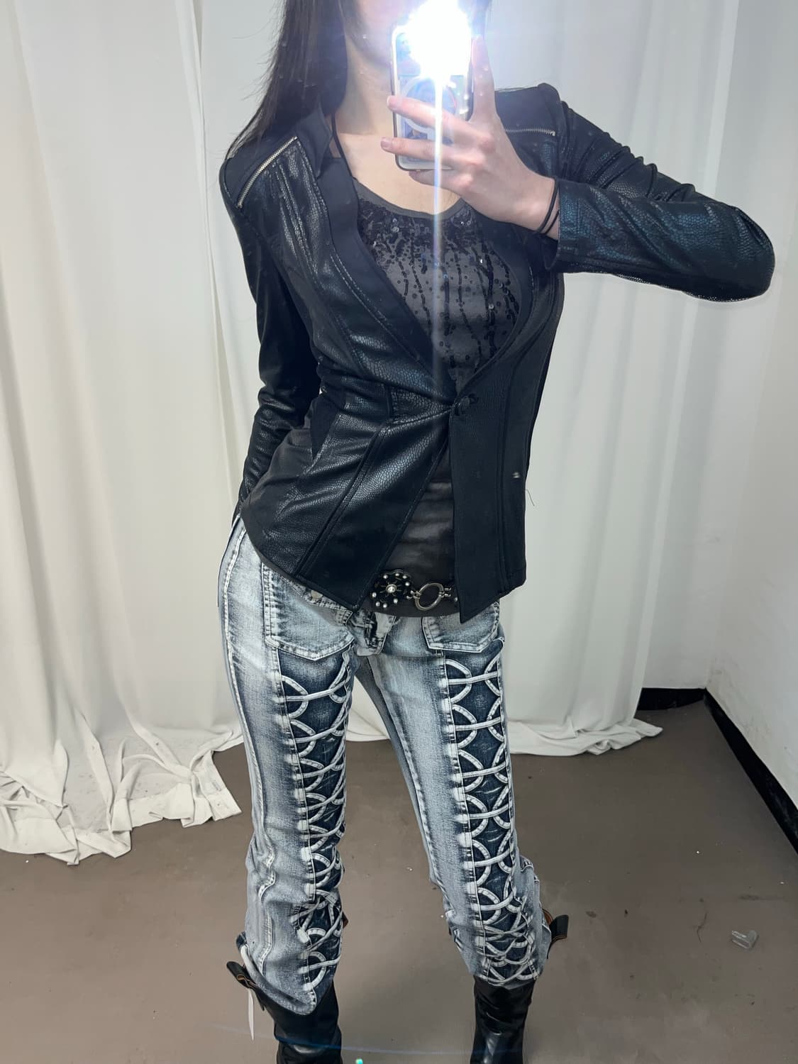 Egoist 블랙 파에톤 메쉬 레더 자켓 상품이미지6