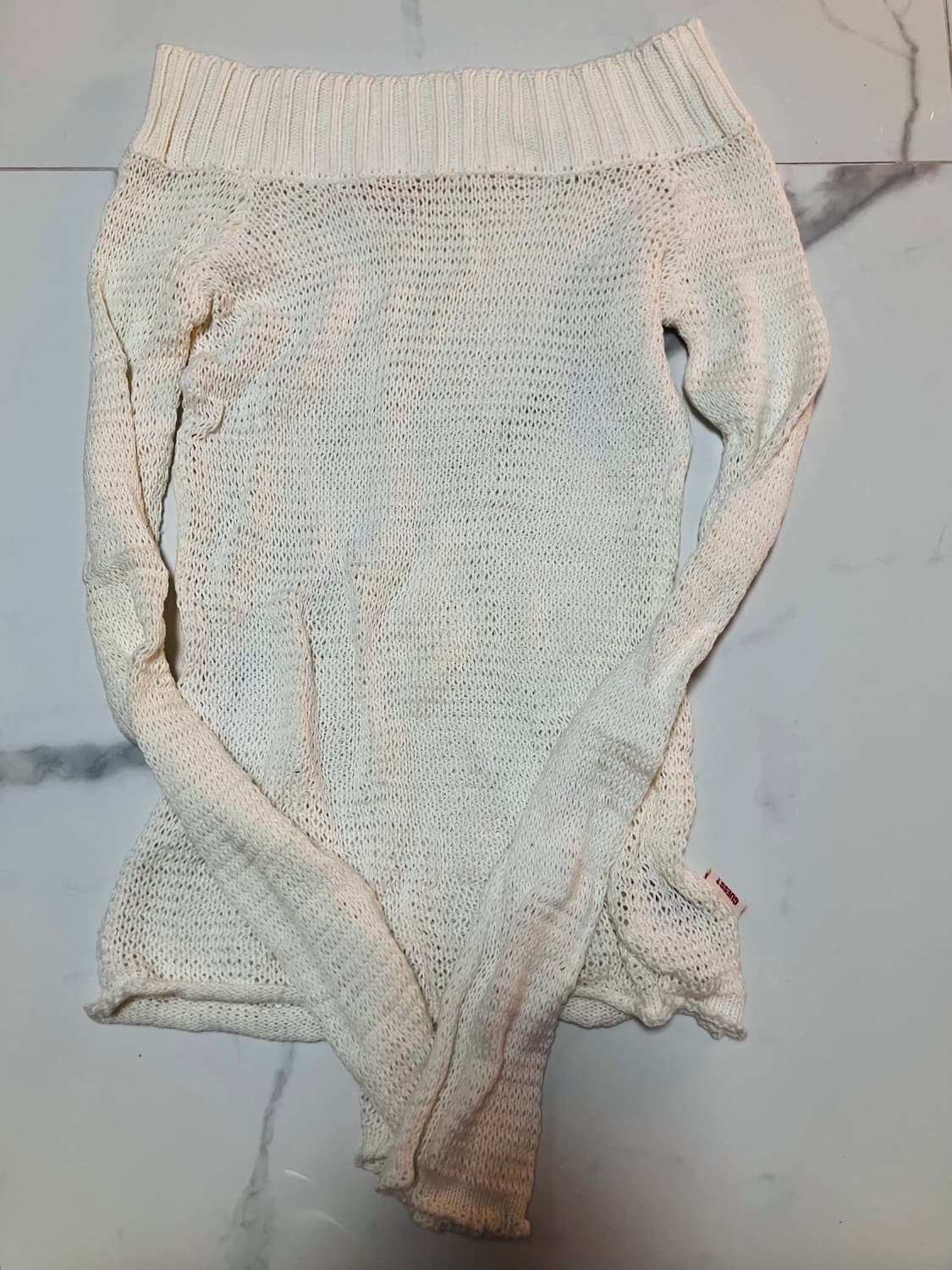 guess Y2K 오프숄더 메쉬 화이트 니트 스웨터 갸루 딱붙핏 상품이미지1