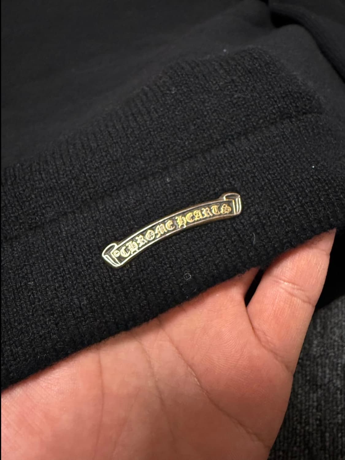 [XL] 크롬하츠 세메터리 크로스 레더 패치 캐시미어 후드 니트 블랙 상품이미지8