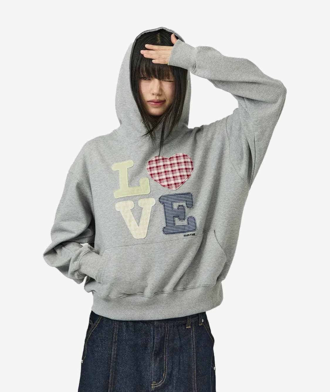 밈더워드로브 헬로 월드 패치워크 LOVE 후드티 상품이미지2