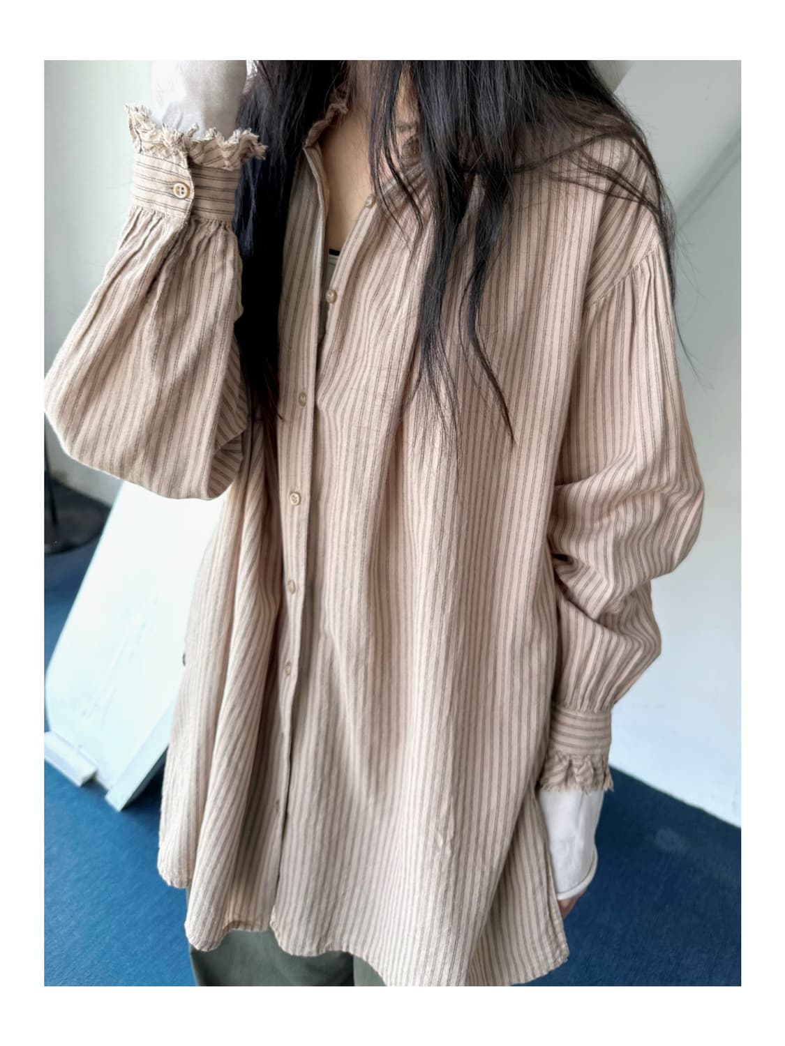 High gauge cotton lace design long shirt 상품이미지1