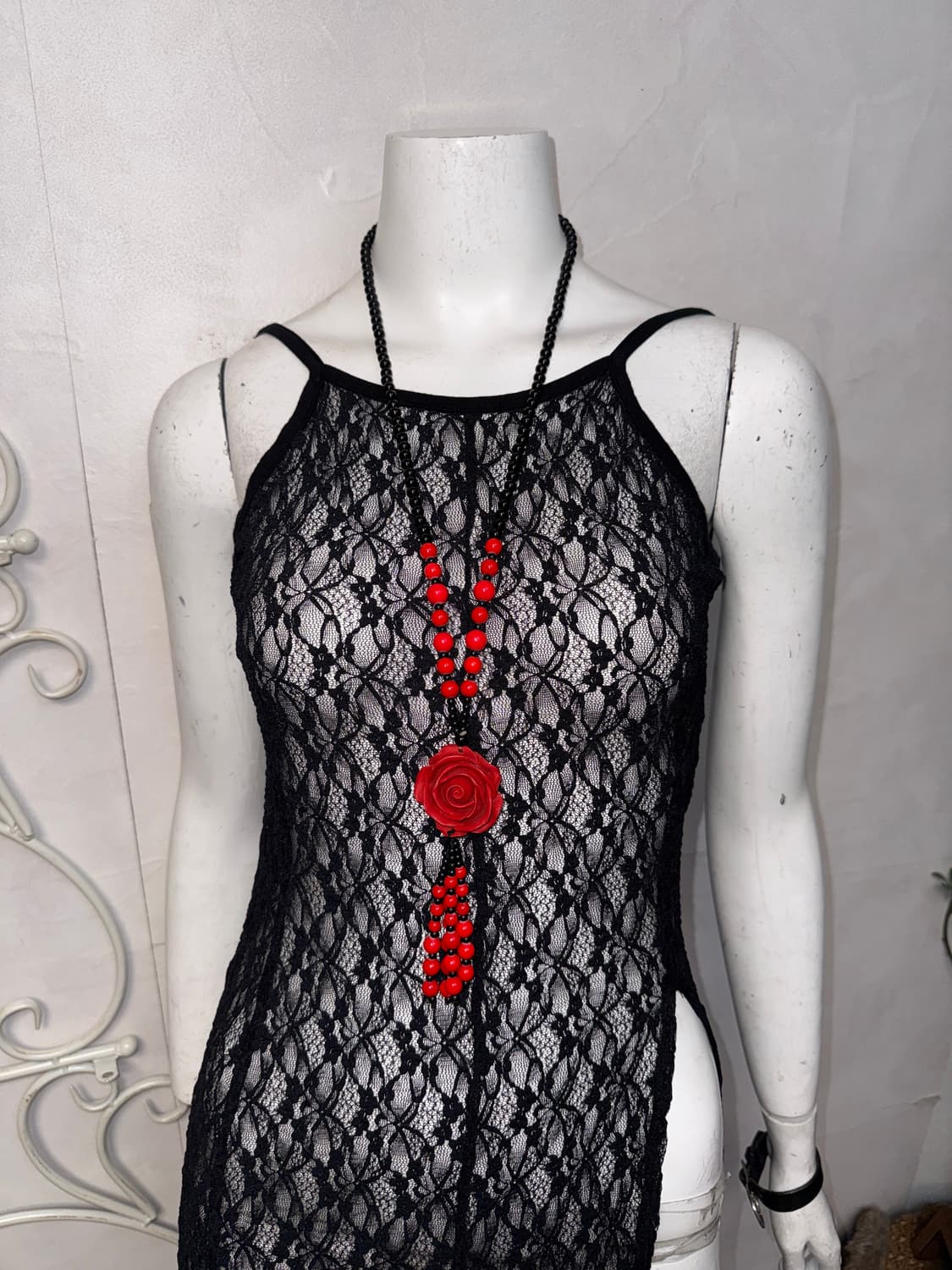 Red rose beads drop necklace  상품이미지3
