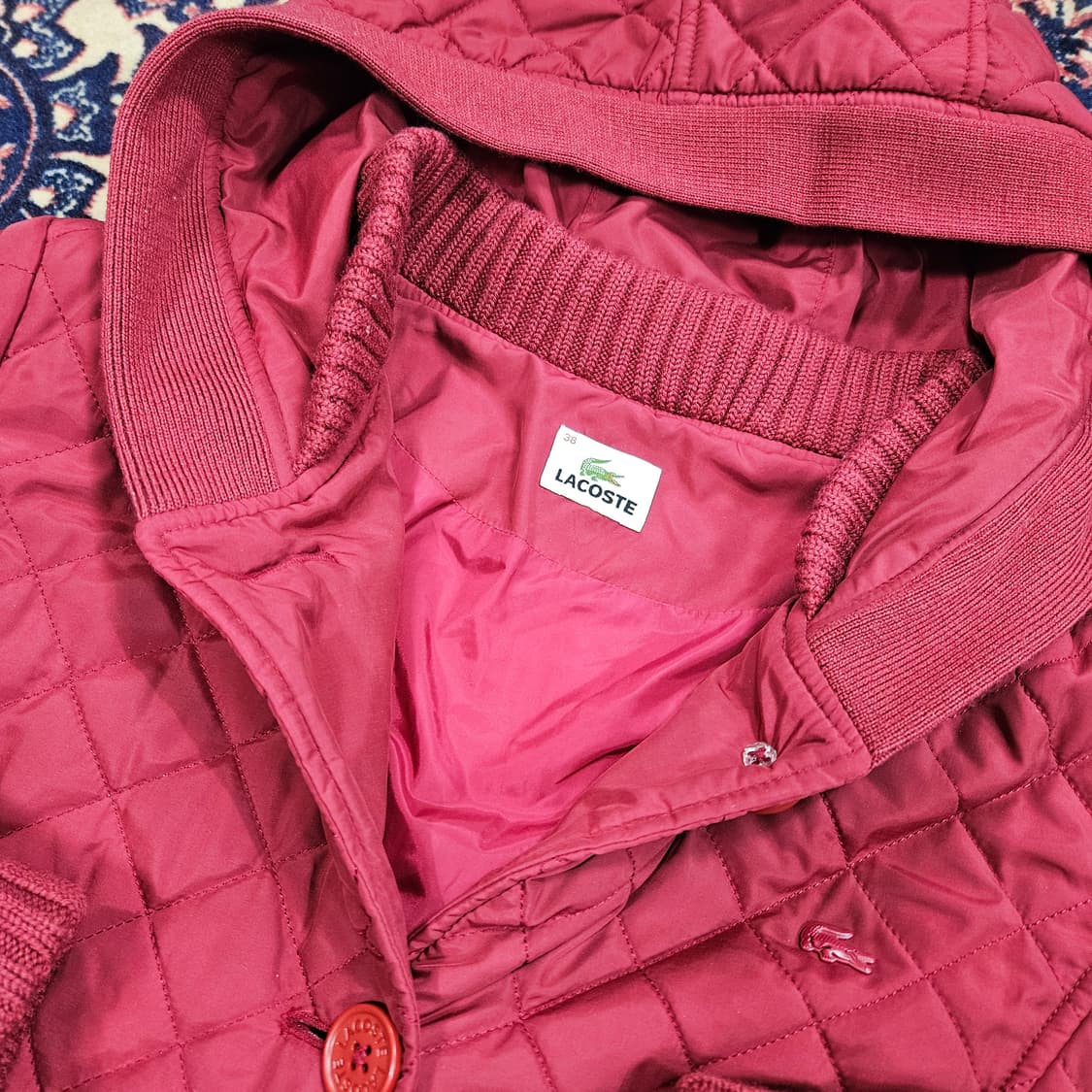 라코스테(Lacoste) 니트 배색 퀄팅 후드 자켓 38size 상품이미지7