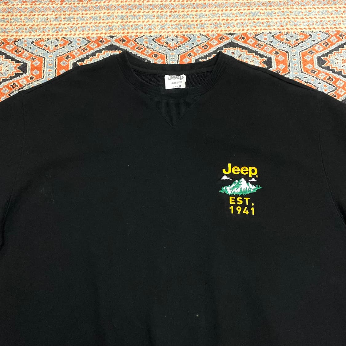 지프 자수 프린팅 블랙 루즈핏 맨투맨 남성2XL 상품이미지2