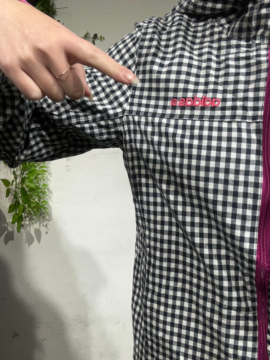 아디다스 블랙 키치 체크 후드 바람막이 자켓 M 상품이미지6