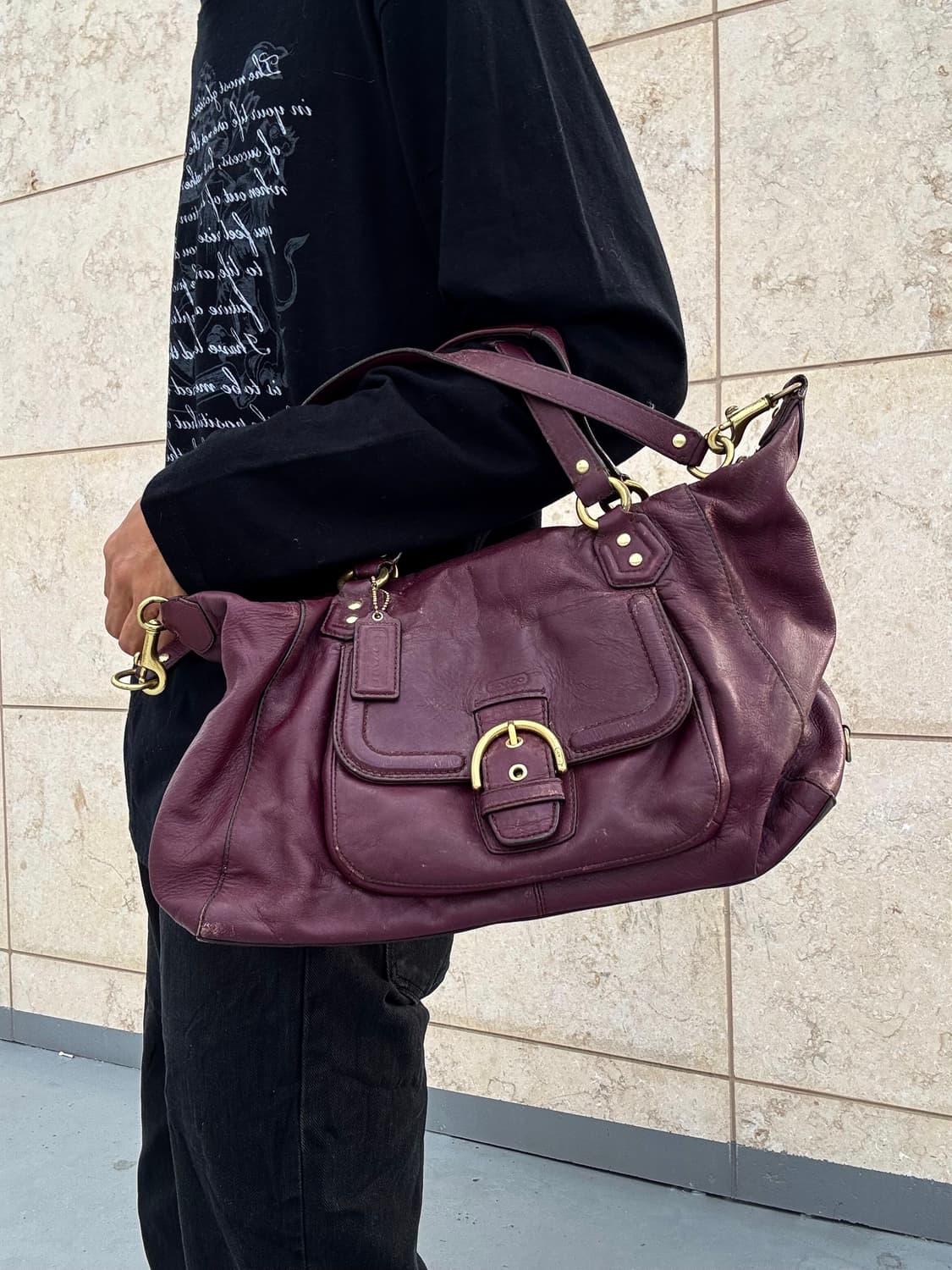 “Coach”00’s Burgundy Buckle Leather Bag 상품이미지1