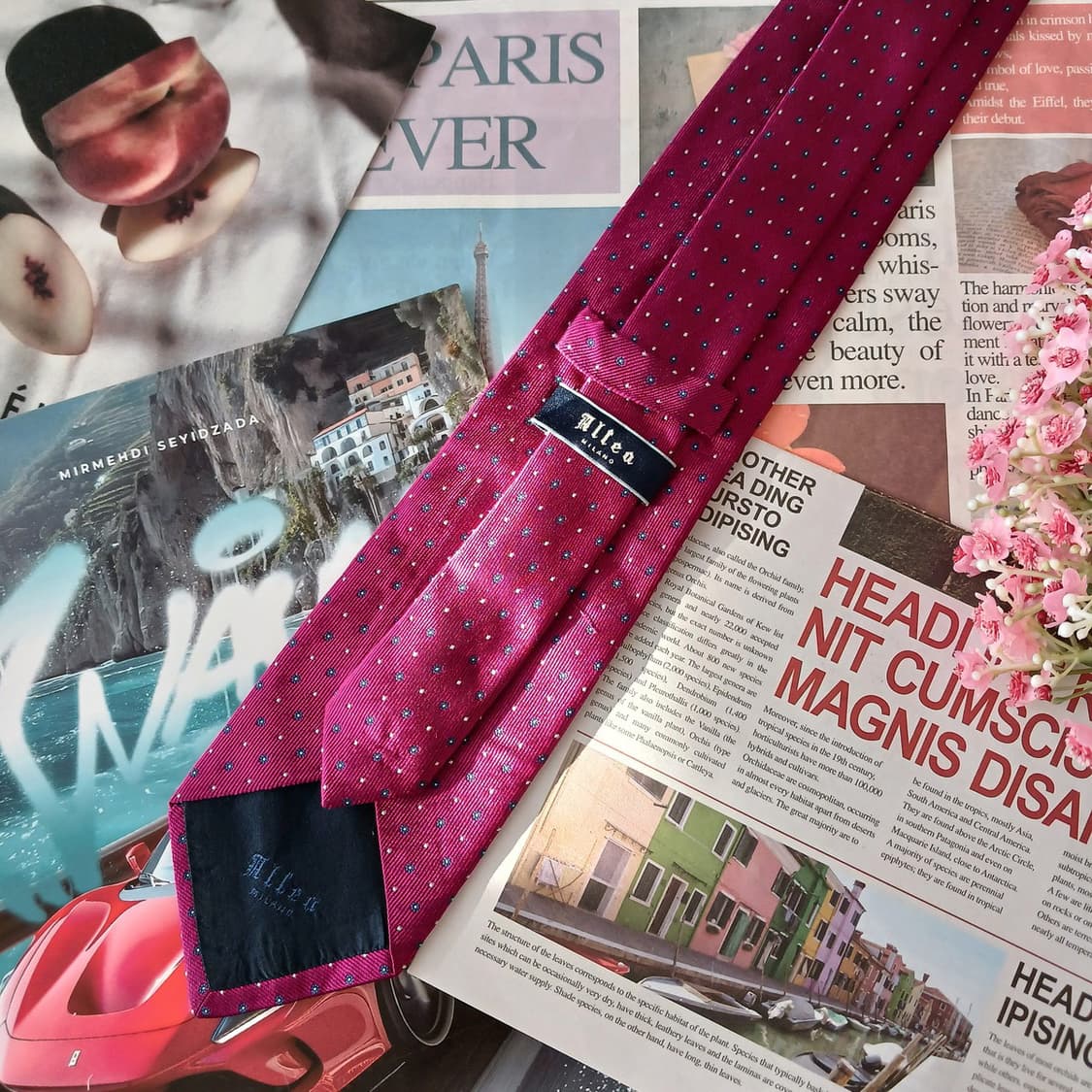 알테아 실크 핫핑크 마이크로 플라워 넥타이 8.7cm A등급 A19369 상품이미지6