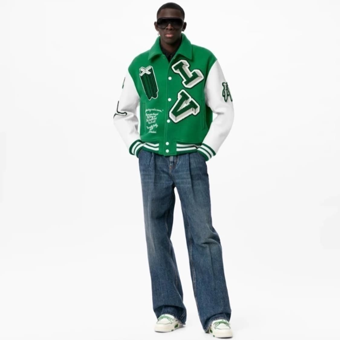 (S+ / 46) / 루이비통 레더 자수 그린 바시티 자켓 상품이미지9