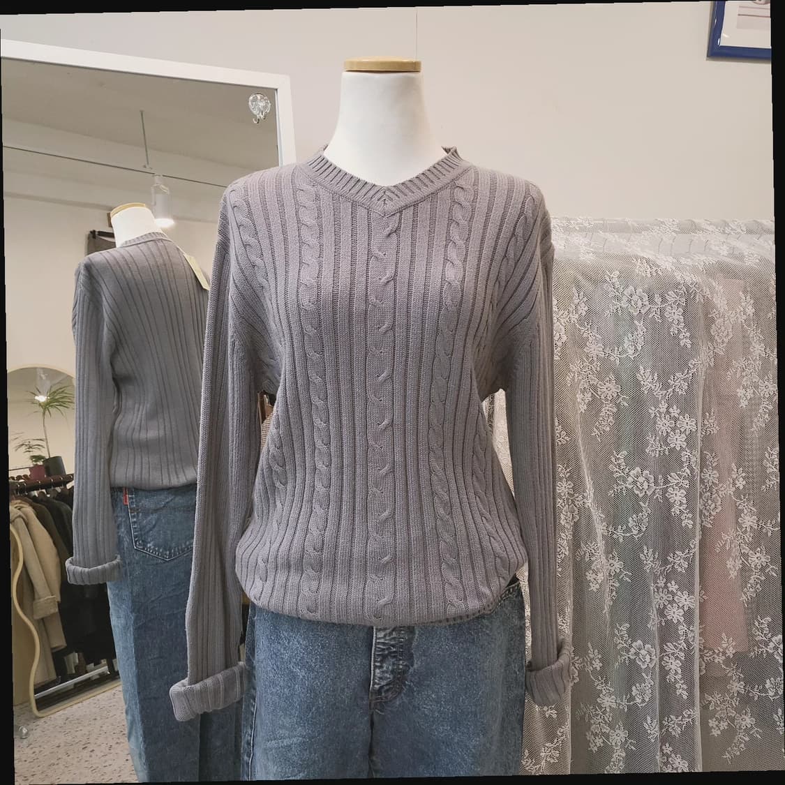 블루그레이 케이블 면니트 상품이미지8