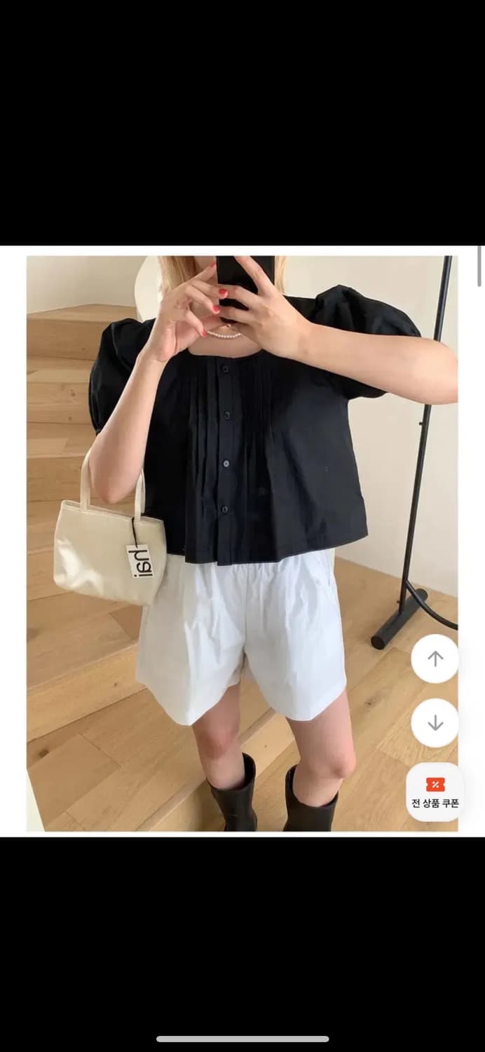 앤드멜로우 멜로핀턱크롭블라우스 블랙 상품이미지1