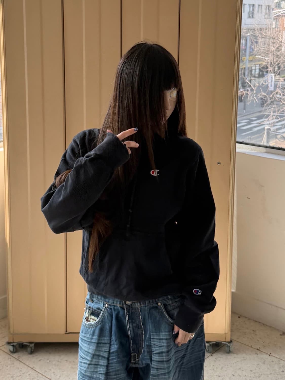 챔피온 리버스위브 후드티 블랙 상품이미지2