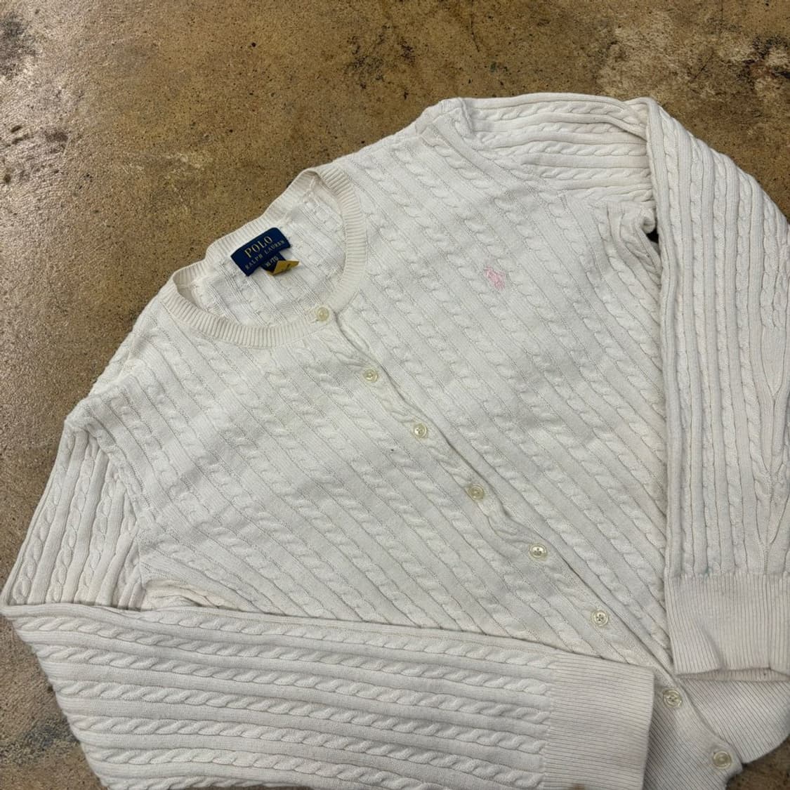 폴로 랄프로렌 흰핑 화이트 딸기우유 로고 꽈배기 니트 가디건  상품이미지1