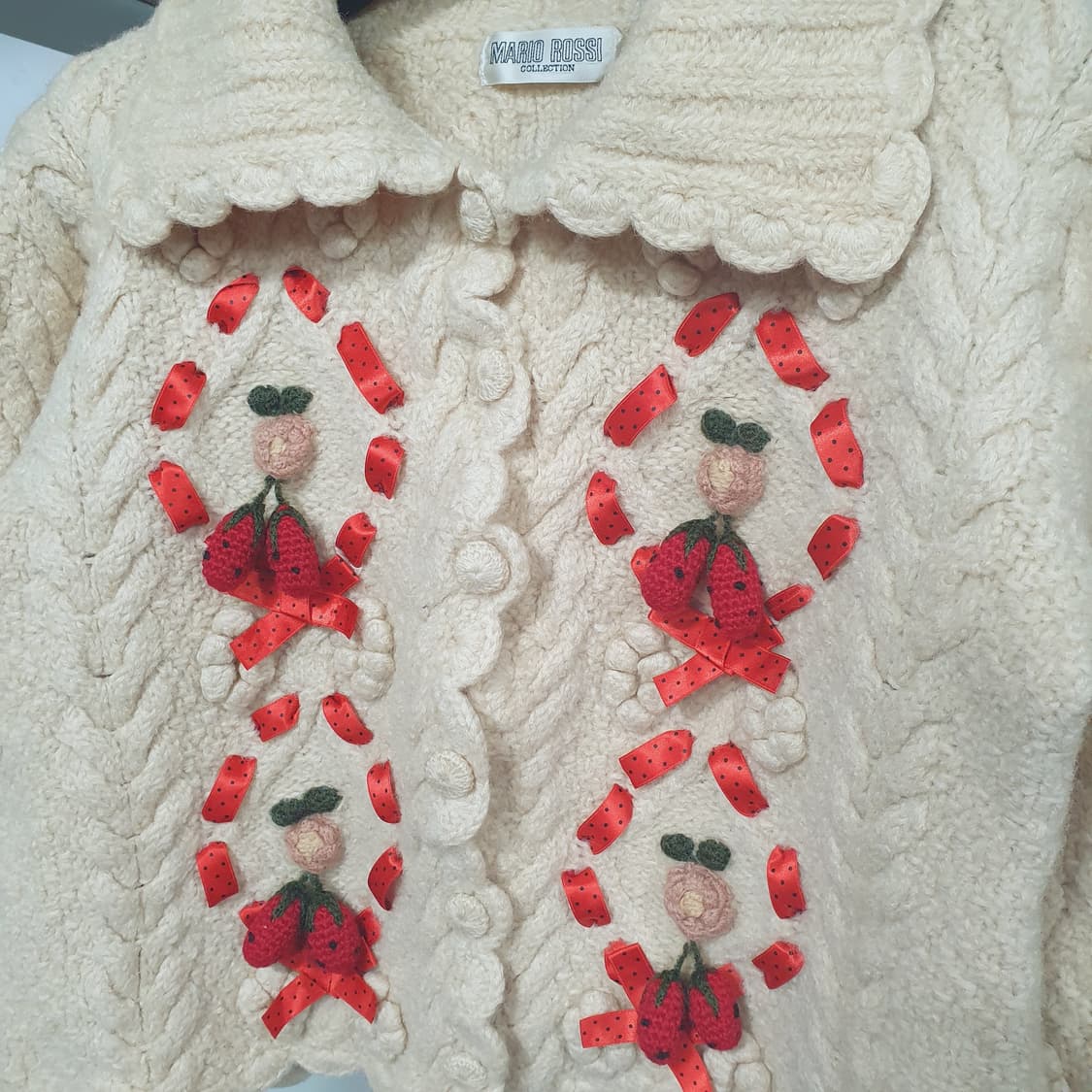 모리걸 페어리 지뢰계 히메갸루 딸기 리본 모티프 울 가디건 상품이미지3