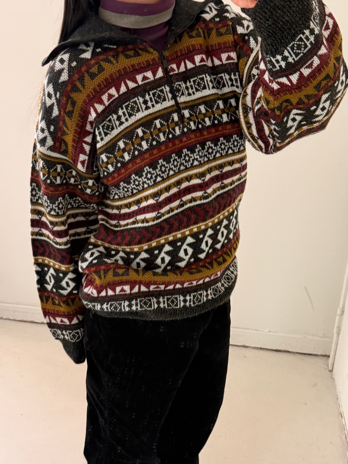 일본빈티지 페어아일 하프 반집업 스웨터 상품이미지2