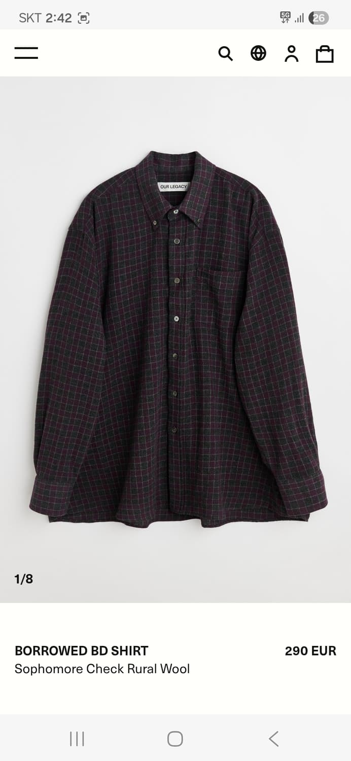 아워레가시 보로우드 BD 셔츠 소포모어 체크 루럴 울 사이즈48 상품이미지1