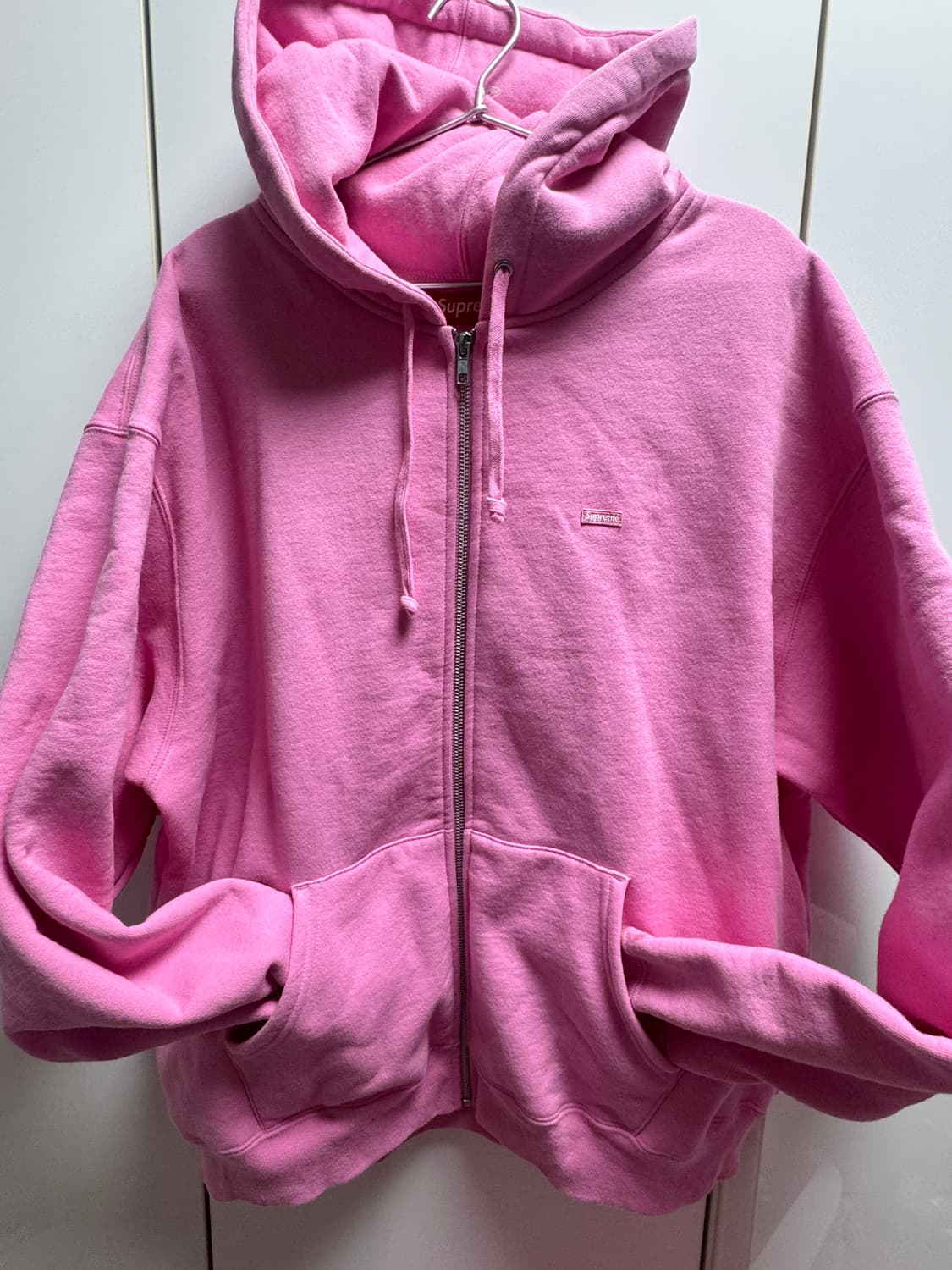 슈프림 스몰 박스 로고 후드집업 핑크 상품이미지3